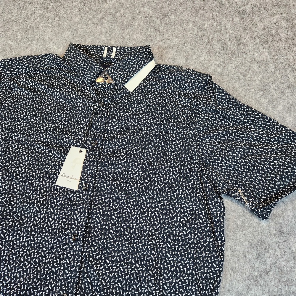 NEW Robert Graham Crossbones Mens 2XL Black Tailored Fit Skull Pattern Shirt NWT